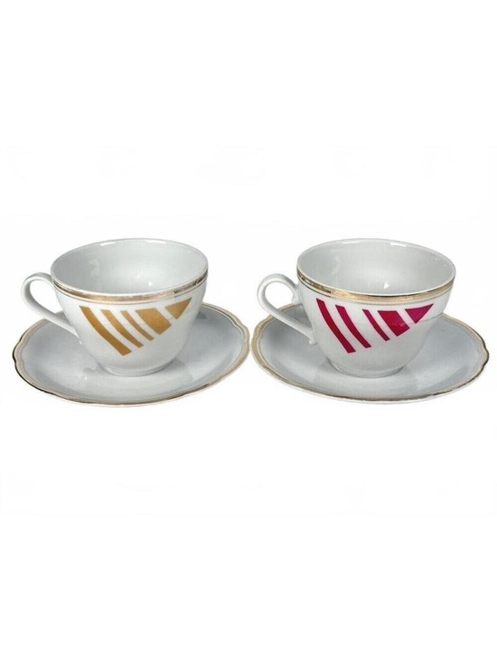 Other - Set of 2 Vintage Kahla GDR Geometric Porcelain Tea Cups and Saucers East Germany